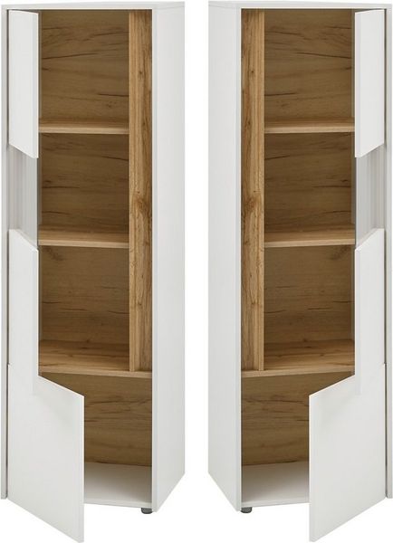 Lomadox Vitrine CRISP-61 weiß mit Absetzungen in Wotan Eiche Nb. 50/155/40 cm