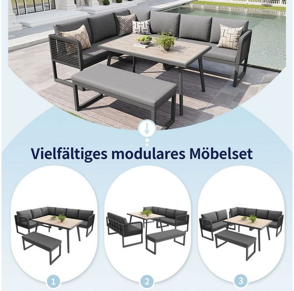 i@home Gartenlounge-Set, (5-tlg, mit Hochwertigen Sitzkissen & Rückenkissen), für 6-8 Personen, PE-Rattan Polstergruppe, Terrassen Sofa Set, Grau