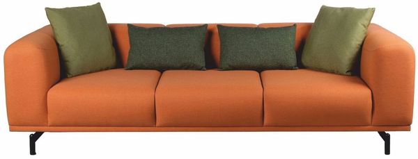 Casa Padrino Luxus Sofa Orange / Schwarz 240 cm - Wohnzimmer & Hotel Interior