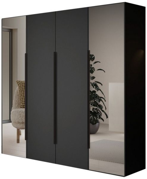 Compleo Kleiderschrank mit 4 Türen, Drehtürenschrank, Garderobenschrank mit Spiegel