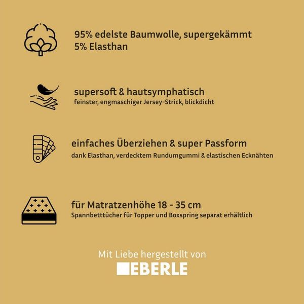 bellana Spannbettlaken Jersey-Elasthan deluxe, Jersey-Elasthan, Gummizug: rundum, (1 Stück), für Standardmatratzen, Wasserbetten und Boxspringbetten