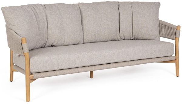 Gartensofa Atirag aus Teakholz, modern skandinavisch, beige, abnehmbarer wasserabweisender Bezug, 2–3 Sitzplätze