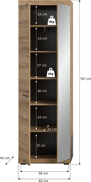 Garderobenschrank (B/H/T: 62x197x37 cm) in Evoke Oak Nachbildung Bild 4