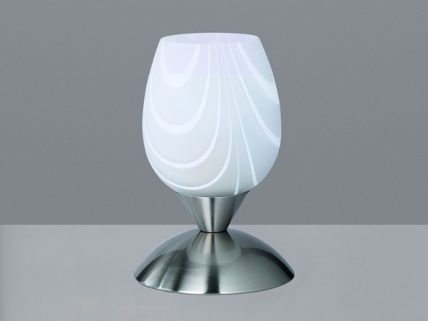 LED Tischleuchte Glasschirm Weiß marmoriert, Silber - Touch dimmbar, Höhe 18cm