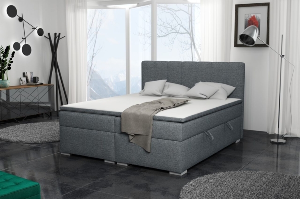 Boxspringbett Schlafzimmerbett LAURIN 180x200cm Stoff Aragon Grau