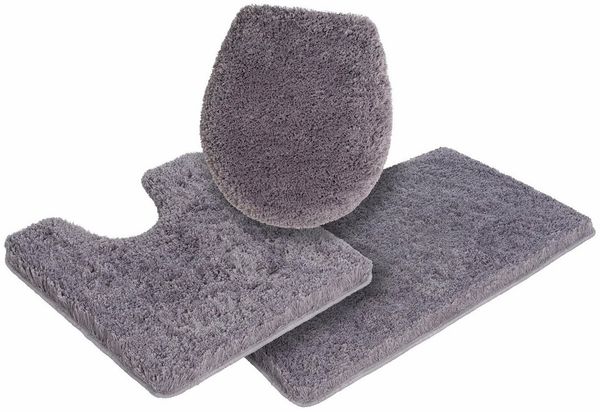 Möve Badematte Superwuschel, Badvorleger, Badezimmer Teppich, Höhe 40 mm, rutschhemmend beschichtet, schnell trocknend, strapazierfähig, fußbodenheizungsgeeignet, Polyester, rechteckig, 3-tlg. Stand-WC Set, Mikrofaser-Badematte, Badteppich, rechteckig,...