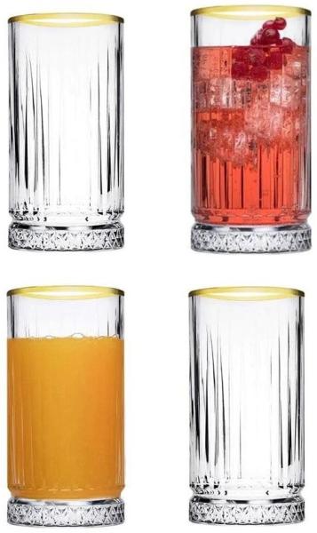 Pasabahce Elysia Longdrink Glas im Retro-Design und Kristall-Look 280ml 4-Stück 520125 Gold