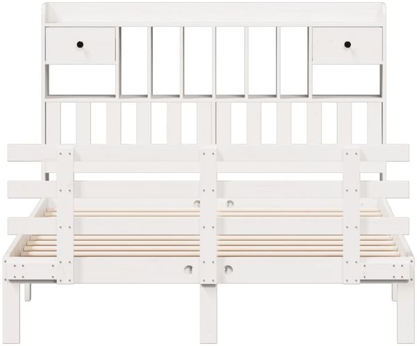 vidaXL Massivholzbett mit Regal ohne Matratze Weiß 140x190 cm Kiefer 3322789 Bild 4