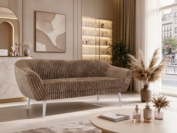 Sofa, Wohnzimmersofa PIRS 3, Skandinavisches Sofa 3-Sitzer, Sofa mit Wellenfederung, weiße Füße, Breite 180 cm Hoher Sitzkomfort - Braun Cord