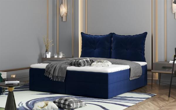 Boxspringbett Schlafzimmerbett PERLA 160x200cm Stoff Blau