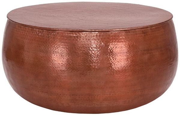 WOMO-DESIGN Couchtisch Wohnzimmertisch Ø90x45 cm in Hammerschlag Optik Sofatisch Metall Tisch, Kupfer Beistelltisch aus Aluminium Unikat Handarbeit Orientalisch Rund