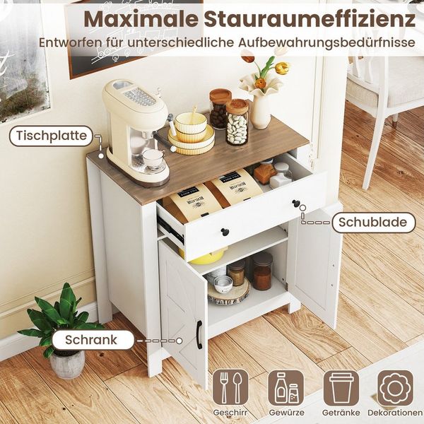 KOMFOTTEU Sideboard, Buffetschrank Küchenschrank mit Arbeitsplatte, Weiß