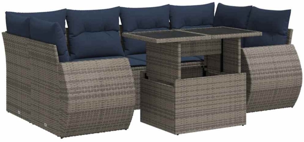 vidaXL 7-tlg. Garten-Sofagarnitur mit Kissen Grau Poly Rattan Akazie 3326592