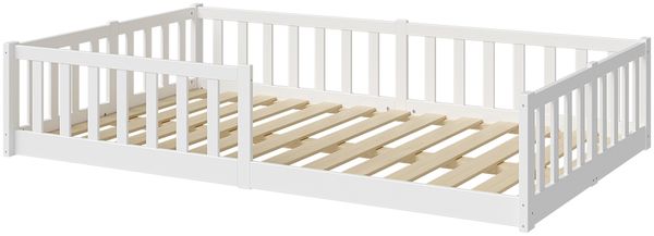 Bellabino 'Vere' Bodenbett 120x200 cm, weiß, Massivholz Kiefer, Montessori Kinderbett mit Rausfallschutz und Lattenrost Bild 2
