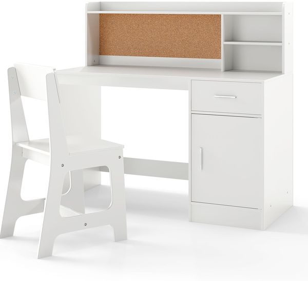 Kinderschreibtisch & Stuhl Set Kinder Schreibtisch aus Holz mit Regalen & Schublade Weiß