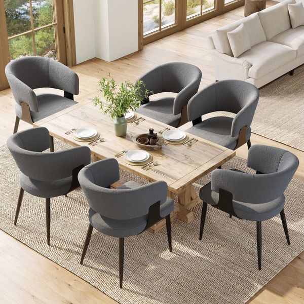 MODFU Esszimmerstuhl Make-up-Stuhl,Schminkstuhl,Luxusstuhl (6er Set Ergonomische Lammwollstoff-Stühle mit Metallbeinen – Verstellbare Füße, Komfort-Polster & Rückenstütze, 6 St)