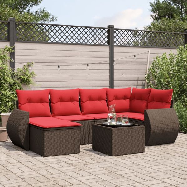 vidaXL 7-teiliges Gartensofa-Set mit Kissen, braun, Polyrattan 3221673