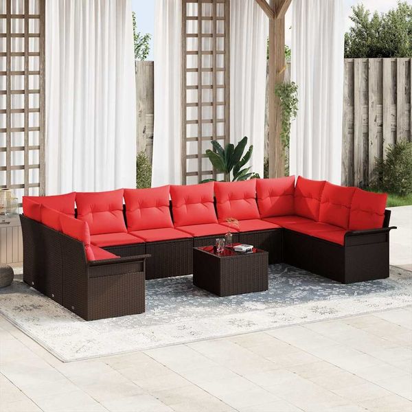 vidaXL Gartensofa-set mit Kissen 11 pcs Braun Poly-Rattan 3345554