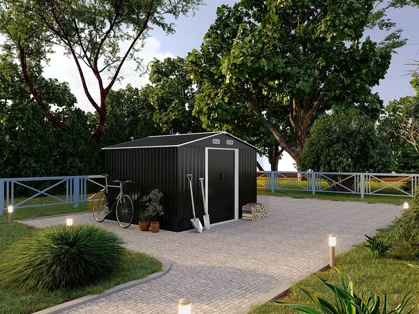 Vente-unique - MANSO Gartenhaus Metall Grau - B 296 cm x H 170 cm x L 247 cm