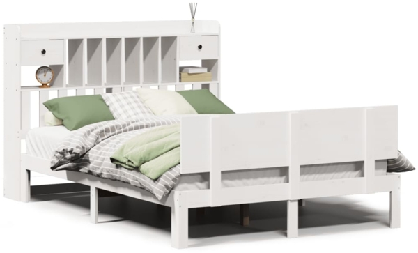 vidaXL Massivholzbett mit Regal ohne Matratze Weiß 150x200 cm Kiefer 3322695