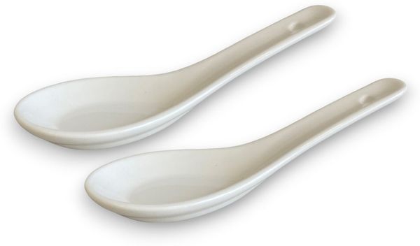 WestCraft Suppenlöffel White and black Series ASIATICA, Porzellan-Löffel-Set Asien / Ramen, 13 cm - Reis-Löffel - Suppen-Löffel, Servier-Löffel - Spoon-Set