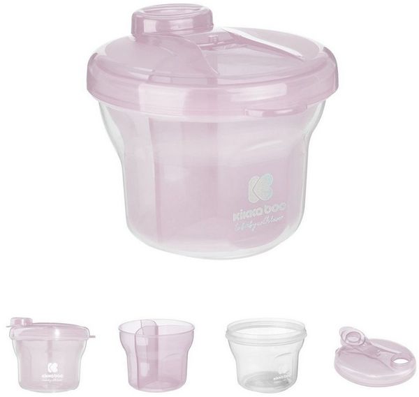Kikkaboo Milchpulver Behälter 2 in 1 Snackbecher, drei Ablagefächer, Deckel weiß rosa