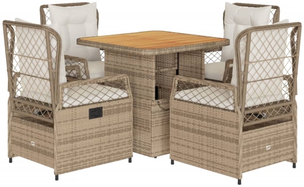 vidaXL 5-tlg. Garten-Essgruppe mit Kissen Beige Poly Rattan 3262920