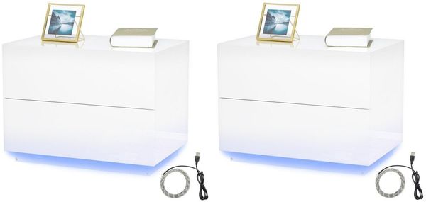 Mondeer Nachttisch LED Nachtkommode (2 St), Glänzend-Nachttisch mit LED-Beleuchtung und 2 Schubladen