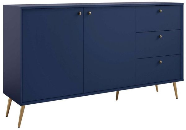 Home affaire Kommode ROMILDA Sideboard mit 3 Schubladen und 2 Türen, B/T/H: 156/40,5/89 cm, Kommode mit goldenen Griffen auf goldenen Füßen, viel Stauraum