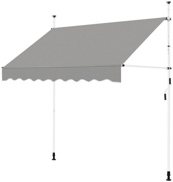 Yaheetech Klemmmarkise mit Handkurbel, höhenverstellbar, wasserabweisende Bespannung, Breite 250 cm, Hellgrau