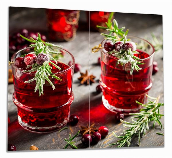 Wallario Herd-Abdeckplatte Winterlicher Cranberry-Punsch mit Rosmarin, ESG-Sicherheitsglas, (Glasplatte, 2 tlg, inkl. 5mm Noppen), verschiedene Größen