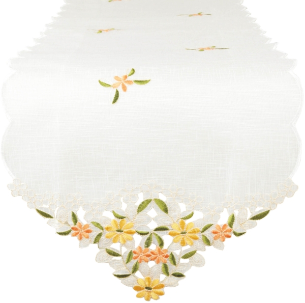 ARSVITA Tischläufer mit Stickerei, mit Blumen oder Schmetterlingen bestickter 35x140cm Läufer für den Tisch, in vielen verschiedenen Designs verfügbar (Farbe: Grün - Gelb)
