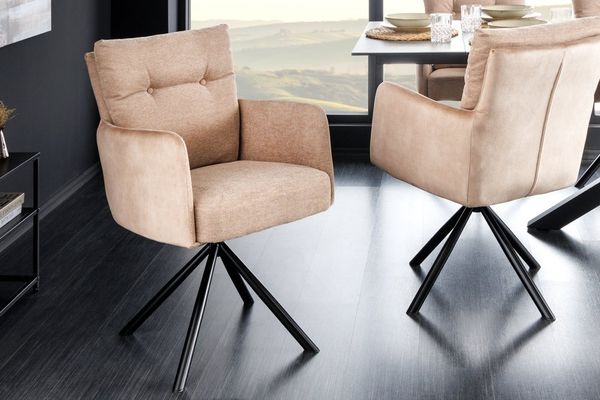 riess-ambiente Polsterstuhl BIG GEORGE champagner beige / schwarz · Esszimmerstuhl mit Armlehne (Einzelartikel, 1 St), Samt-Bezug · Stoff-Sitzfläche · 360° drehbar · Federkern · Metall