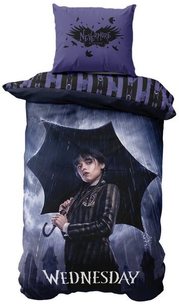 MTOnlinehandel Bettwäsche Wednesday 135x200 + 80x80 cm, Nevermore Fanartikel, Mikrofaser, 2 teilig, Addams Family, Serie, Geschenkidee für Teenager