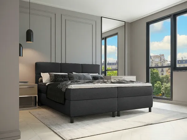 Vente-unique - LODI Bett Stoff Grau - B 166 cm x H 112 cm x L 210 cm