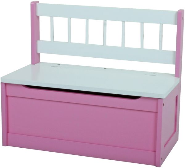 Kinder-Truhenbank EMIL 2er-Set mit Stauraum - Holz Pink 50x60x30cm | Spielzeugtruhe mit Sitzbank Holztruhe Kinderzimmer Spielzeugkiste