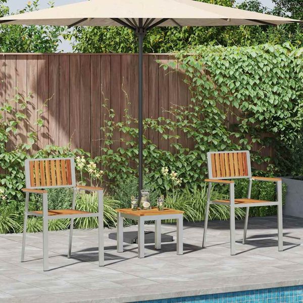 vidaXL Garten Essgruppe 3 pcs Braun Massives Akazienholz und Edelstahl 3334841