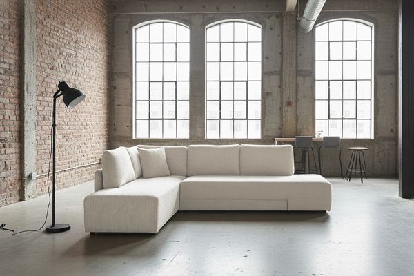 KAWOLA Schlafsofa SADIRA Ecksofa Cord cremeweiß Recamiere links 89 x 209 x 288 cm