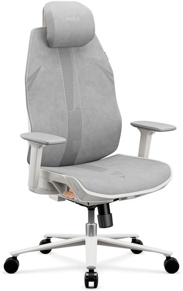 Diablo Bürostuhl ergonomisch Gaming Stuhl mit Netz Schreibtischstuhl verstellbar Lendenwirbelstütze Kopfstütze 3D Armlehnen Drehstuhl Büro 150 kg belastbar Komfortstuhl Light Grey