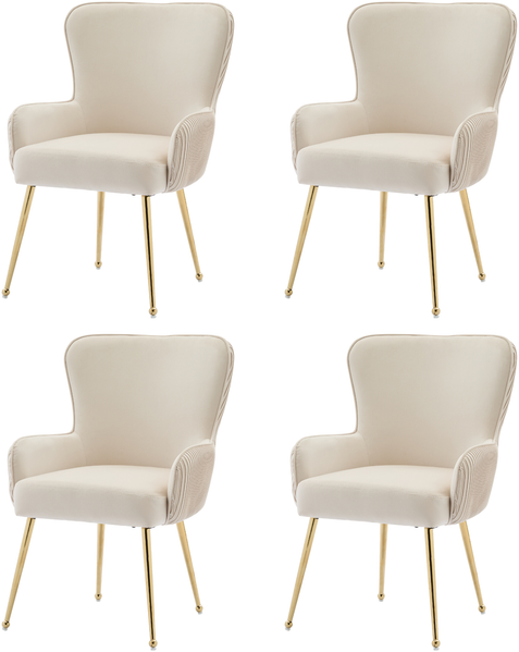 Stuhl Samt Beige/Gold, gepolstert 10 cm, Armlehnen, Metallfüße, belastbar 120 kg,53x57x83 cm,4x Stuhl Bild 3