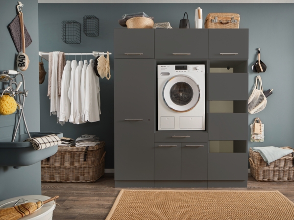 Waschmaschinenumbauschrank >LAUNDREEZY< in anthrazit - 167,5x200x67,5 (BxHxT)