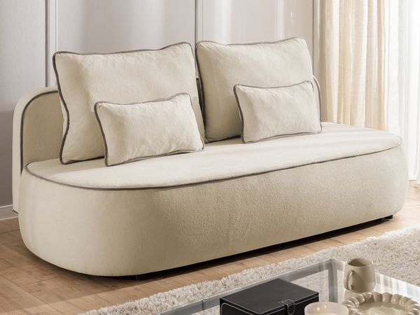 S-Style Möbel Schlafsofa Vero mit Bettkasten und Kontrastpaspel aus Plüschstoff, im modernen und abgerundeten Design