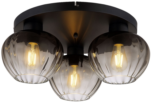 LED Deckenlampe, schwarz, Rauchglas, D 45 cm