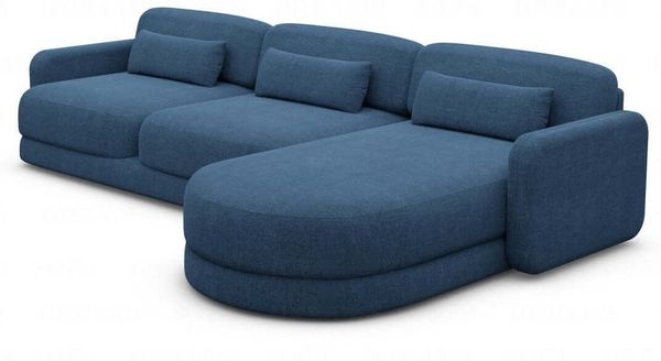 Polster Ecksofa Valencia L-Form Kurz - Strukturstoff - Blau - Rechts