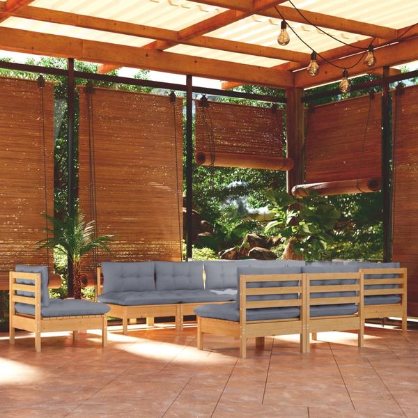 vidaXL 10-tlg. Garten-Lounge-Set mit Grauen Kissen Kiefer Massivholz 3096754