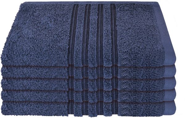 Schiesser Frottier Gästetuch Milano im 5er Set | 100% Baumwolle aus nachhaltiger Produktion | weich, saugstark, farbecht | 30x50cm | Dunkelblau