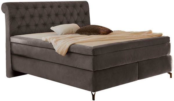 Boxspringbett Sheffield Mix / Scarlett Mix, Stoff, Grau, 192 x 128 x 230 cm