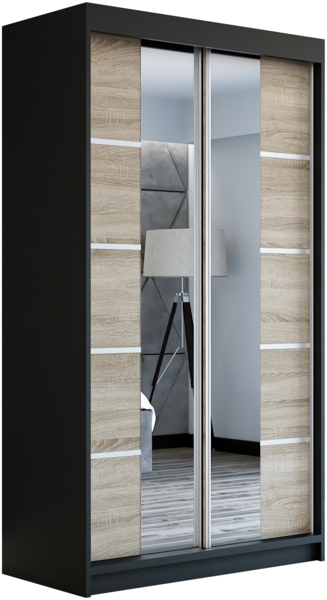 Schwebetürenschrank ERA 2-türig Schrank 120 cm (mit Spiegel) Farbe: Schwarz , sonoma