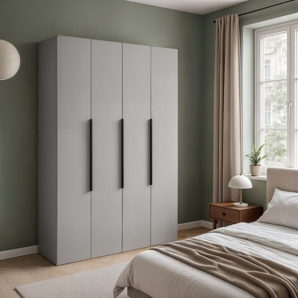 MOEBLO Drehtürenschrank Serena (Modernes, minimalistisches Design mit Vierflügeligen Türen, geräumiger Kleiderstange, mehreren Einlegeböden und robusten Materialien – Perfekt für Schlafzimmer, Garderobe oder Flur Kleiderschrank Schrank Garderobe Schlaf...