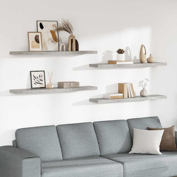 Bücherregal Wand 4 pcs, Schweberegale, Wandregal Betongrau 120 x 23,5 x 3,8 cm MDF